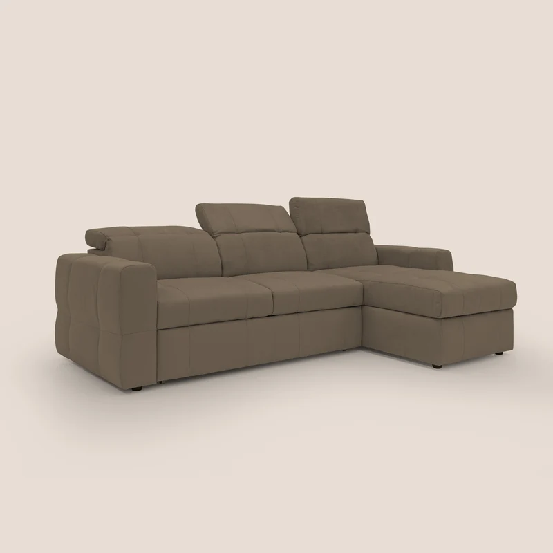 Kronos Canapé d'angle avec pouf extractible et coffre de rangement en microfibre imperméable T11 marron