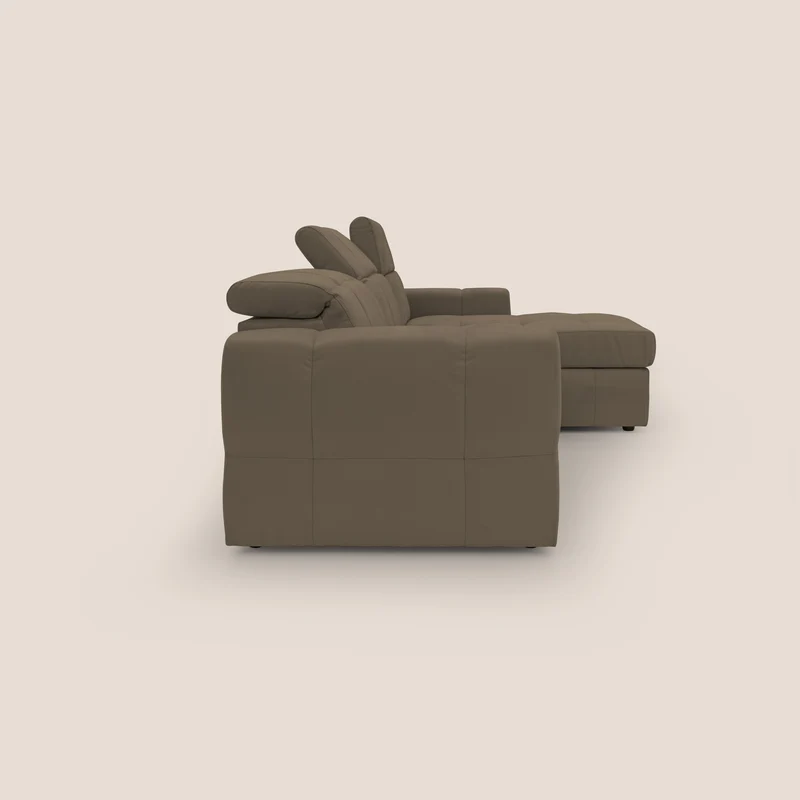 Kronos Canapé d'angle avec pouf extractible et coffre de rangement en microfibre imperméable T11 marron