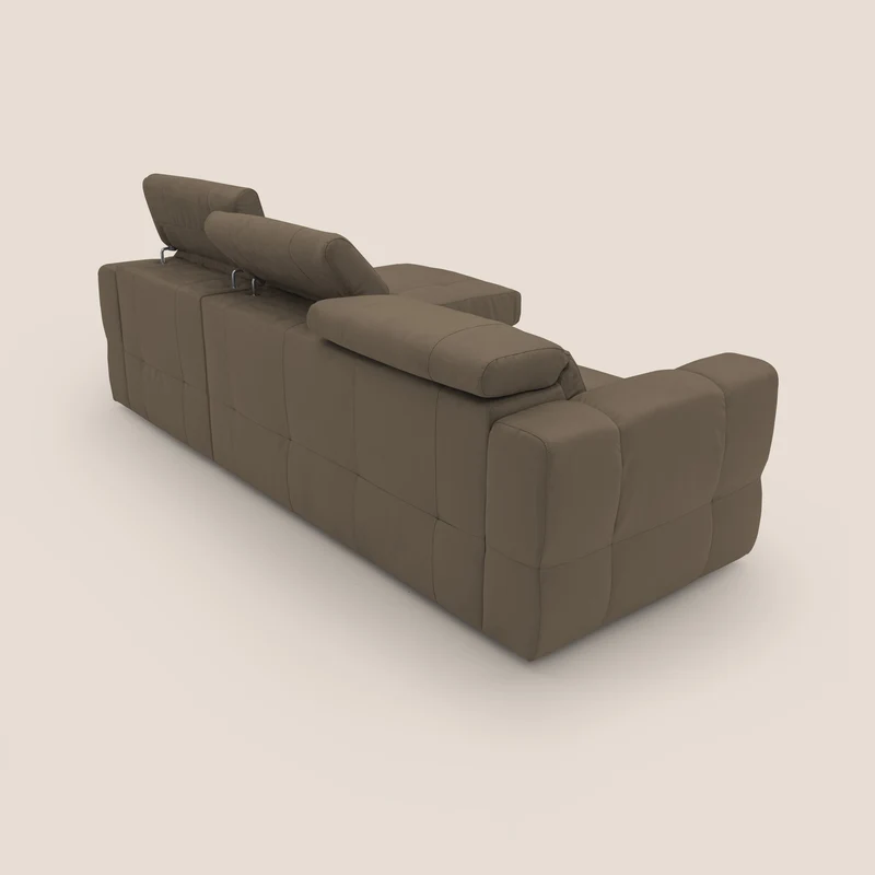 Kronos Canapé d'angle avec pouf extractible et coffre de rangement en microfibre imperméable T11 marron