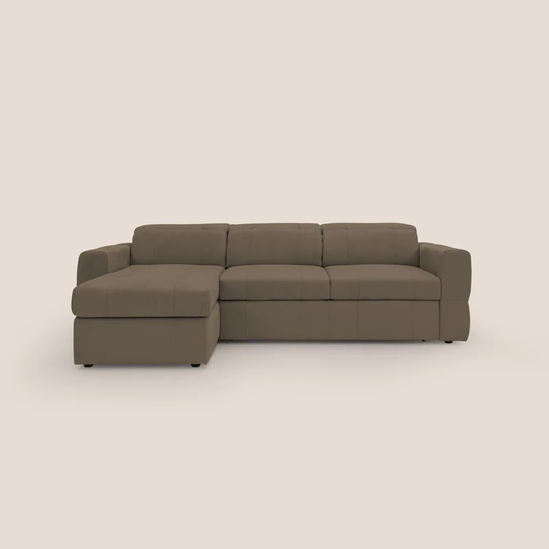 Kronos Canapé d'angle avec pouf extractible et coffre de rangement en microfibre imperméable T11 marron