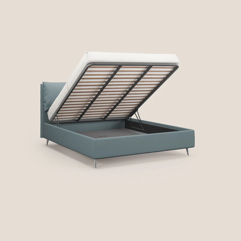 Elsa lit rembourré avec coffre de rangement en tissu détachable T05 bleu gris