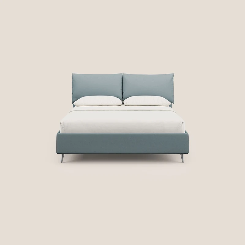 Elsa lit rembourré avec coffre de rangement en tissu détachable T05 bleu gris