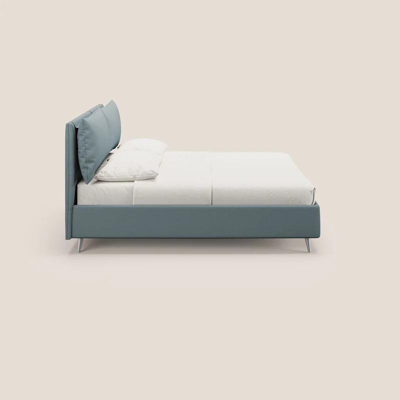 Elsa lit rembourré avec coffre de rangement en tissu détachable T05 bleu gris