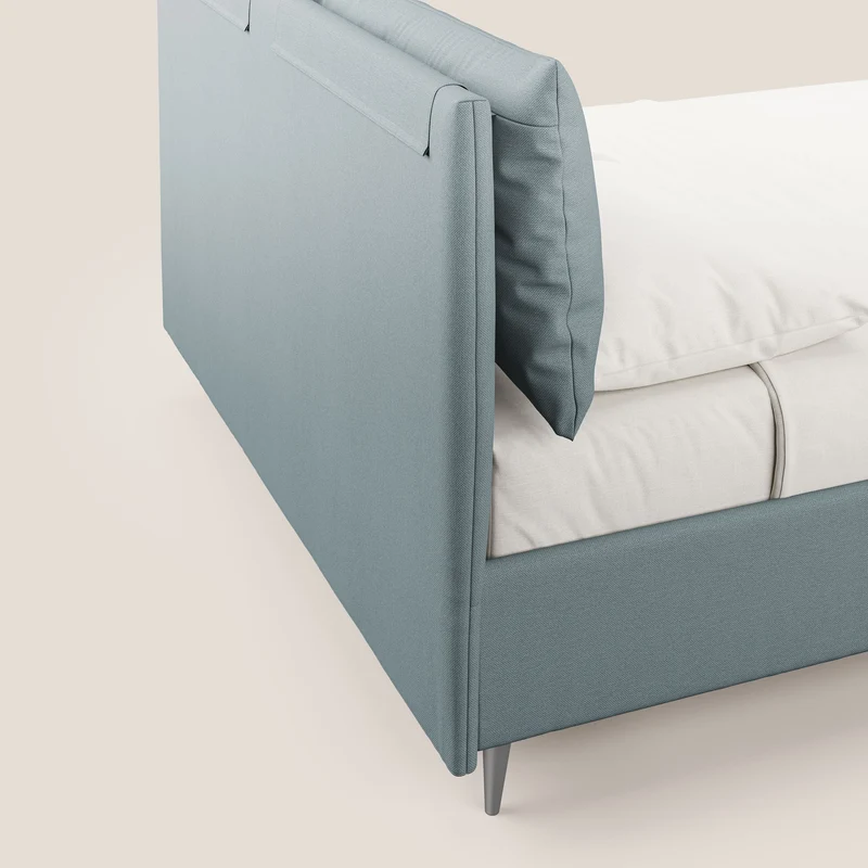 Elsa lit rembourré avec coffre de rangement en tissu détachable T05 bleu gris