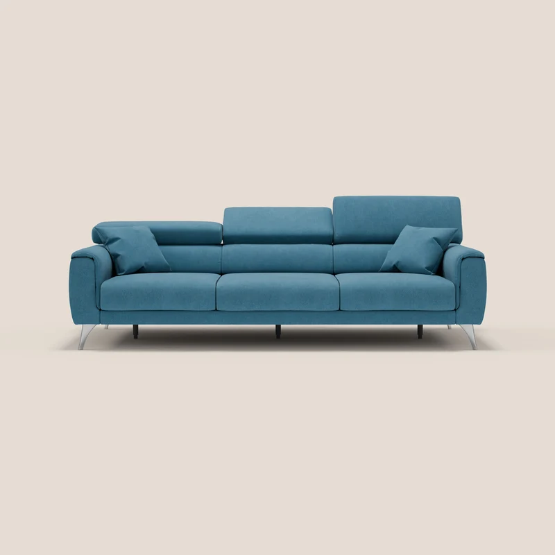 Caravaggio canapé 3 assises extensibles et têtières réglables en tissu imperméable T02 bleu clair