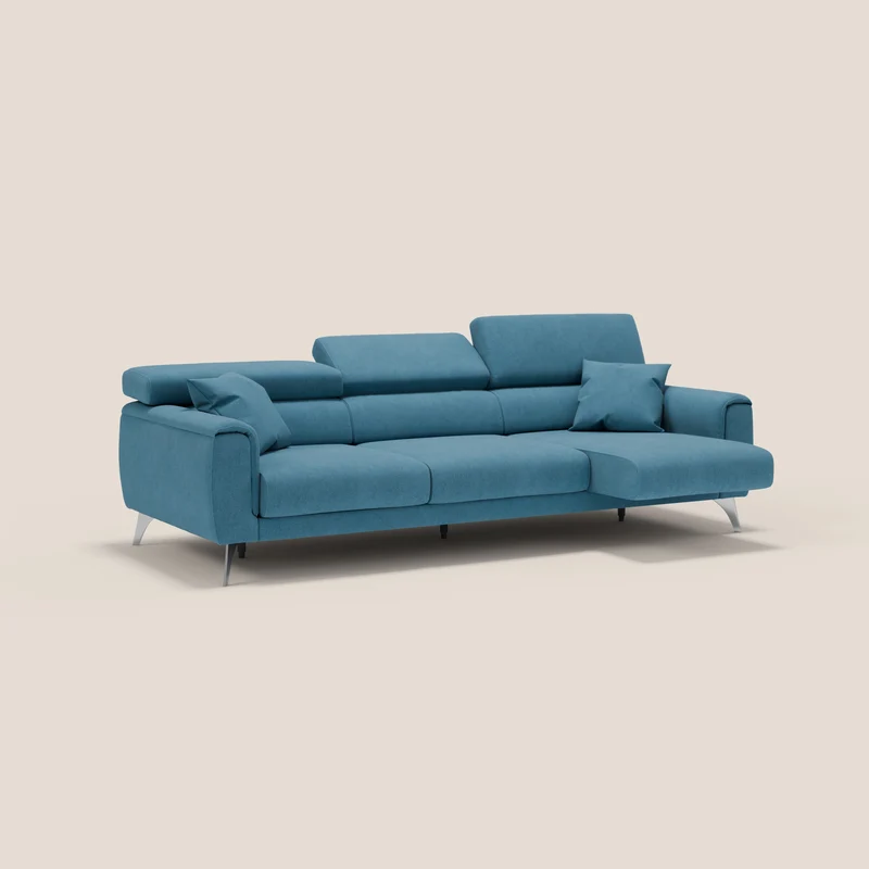 Caravaggio canapé 3 assises extensibles et têtières réglables en tissu imperméable T02 bleu clair