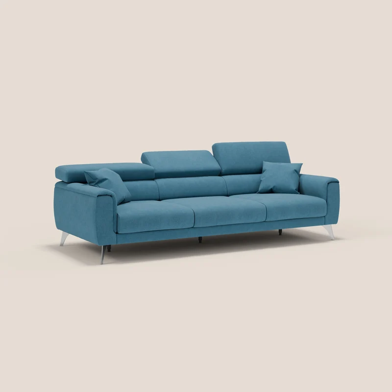 Caravaggio canapé 3 assises extensibles et têtières réglables en tissu imperméable T02 bleu clair