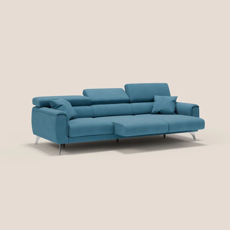 Caravaggio canapé 3 assises extensibles et têtières réglables en tissu imperméable T02 bleu clair