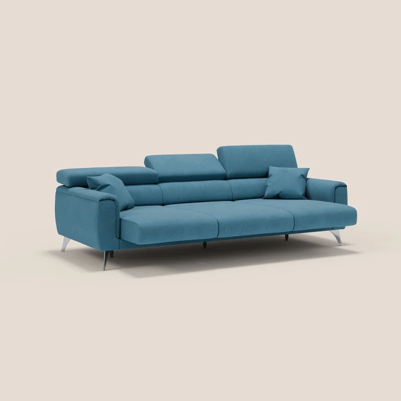 Caravaggio canapé 3 assises extensibles et têtières réglables en tissu imperméable T02 bleu clair