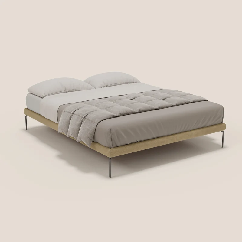 Ring sommier déhoussable avec pieds H 24cm en tissu imperméable T14 beige