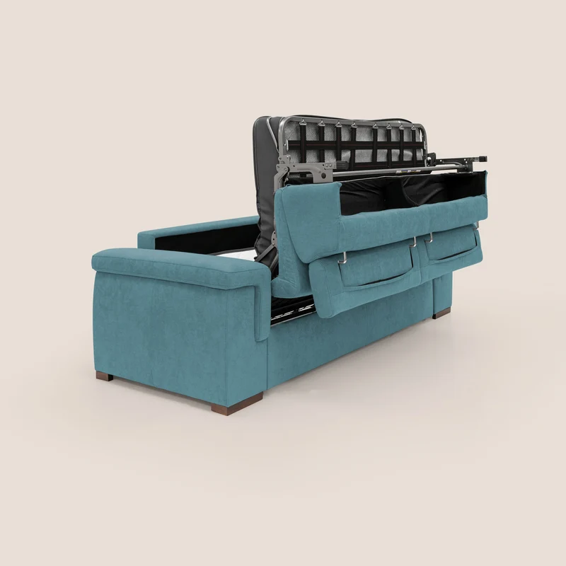 Giunone canapé convertible avec matelas de 18 cm et têtières inclinables en tissu imperméable T02 bleu ciel