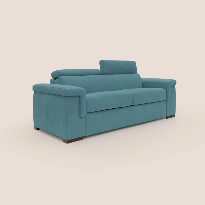 Giunone canapé convertible avec matelas de 18 cm et têtières inclinables en tissu imperméable T02 bleu ciel