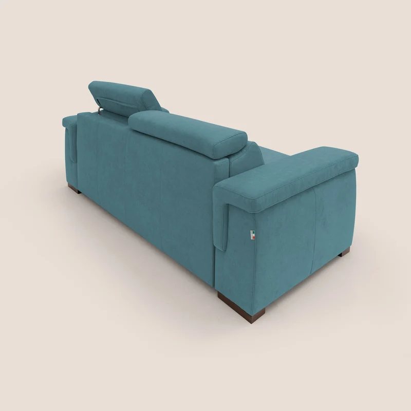 Giunone canapé convertible avec matelas de 18 cm et têtières inclinables en tissu imperméable T02 bleu ciel