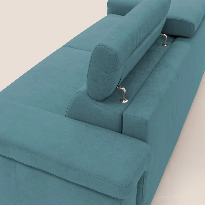 Giunone canapé convertible avec matelas de 18 cm et têtières inclinables en tissu imperméable T02 bleu ciel