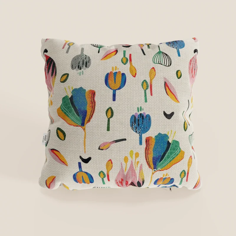 Joy Collection de coussins à motifs multicolores en tissu de coton frais et imperméable crème