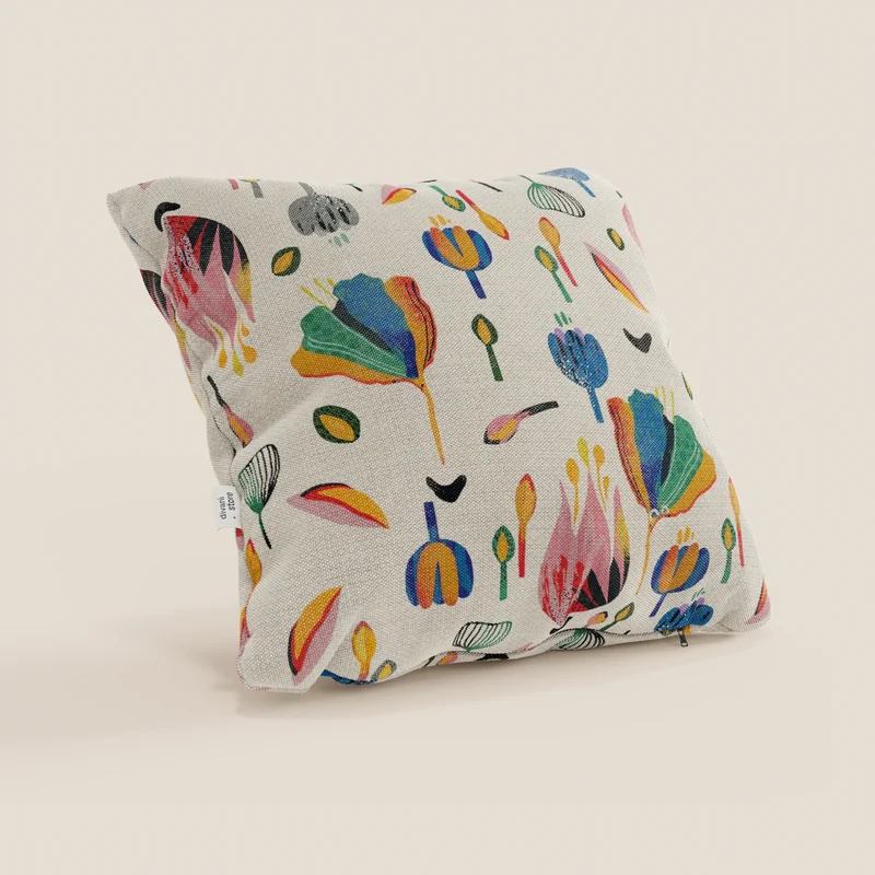 Joy Collection de coussins à motifs multicolores en tissu de coton frais et imperméable crème