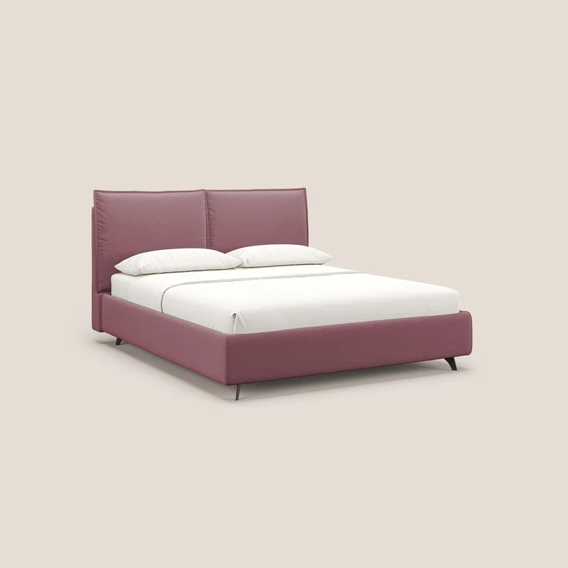 Nives lit rembourré avec coffre déhoussable en microfibre velours imperméable T09 saumon