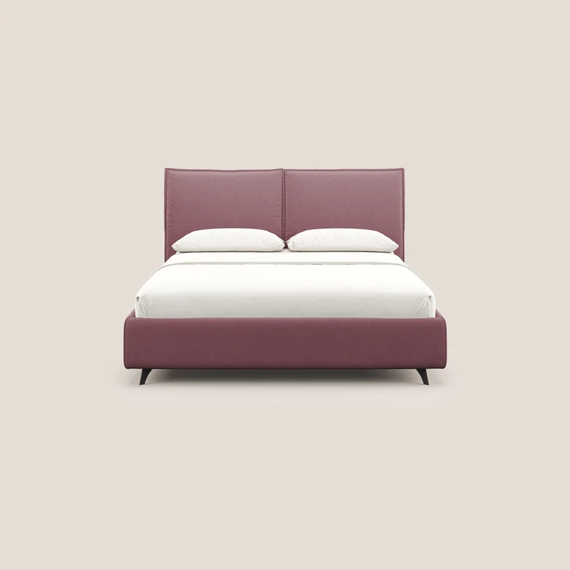 Nives lit rembourré avec coffre déhoussable en microfibre velours imperméable T09 saumon