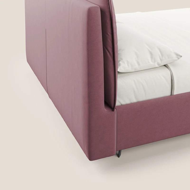 Nives lit rembourré avec coffre déhoussable en microfibre velours imperméable T09 saumon