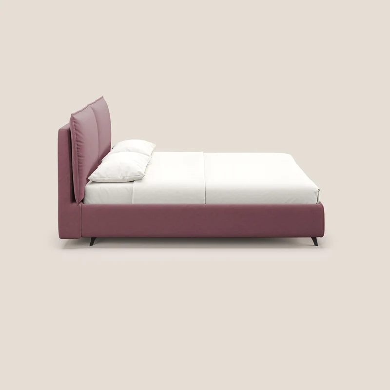 Nives lit rembourré avec coffre déhoussable en microfibre velours imperméable T09 saumon