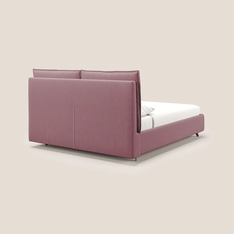 Nives lit rembourré avec coffre déhoussable en microfibre velours imperméable T09 saumon