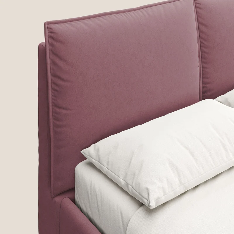 Nives lit rembourré avec coffre déhoussable en microfibre velours imperméable T09 saumon