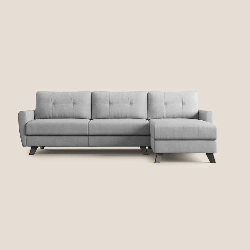 Callisto Canapé d'angle convertible en tissu doux imperméable T02 gris clair