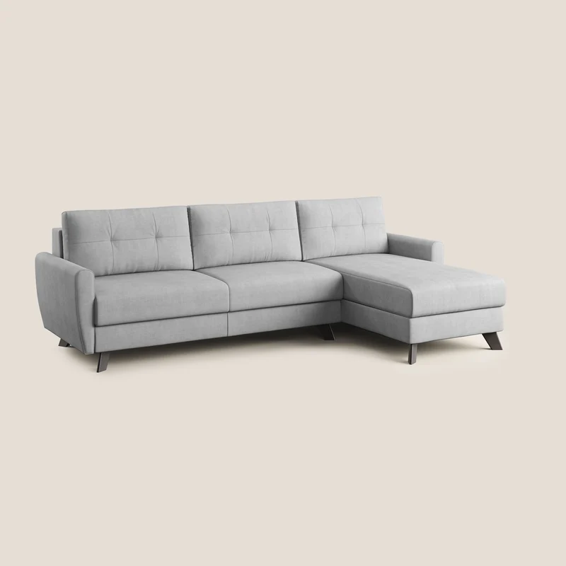 Callisto Canapé d'angle convertible en tissu doux imperméable T02 gris clair