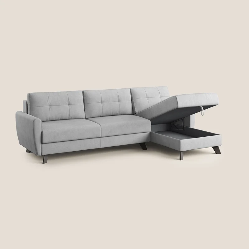 Callisto Canapé d'angle convertible en tissu doux imperméable T02 gris clair