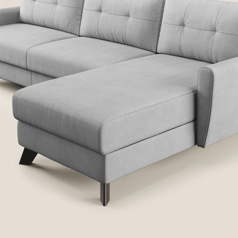 Callisto Canapé d'angle convertible en tissu doux imperméable T02 gris clair