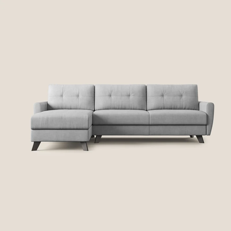 Callisto Canapé d'angle convertible en tissu doux imperméable T02 gris clair
