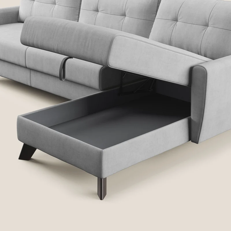 Callisto Canapé d'angle convertible en tissu doux imperméable T02 gris clair