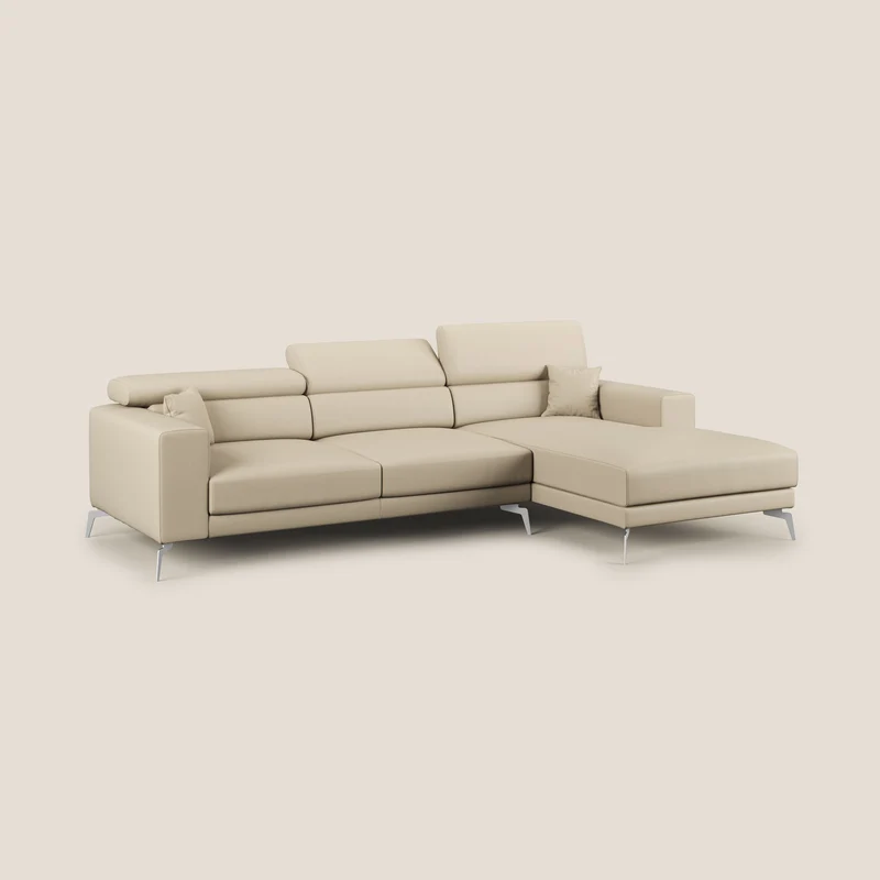 Blade Canapé d'angle moderne avec têtières inclinables en Similicuir T04 crème