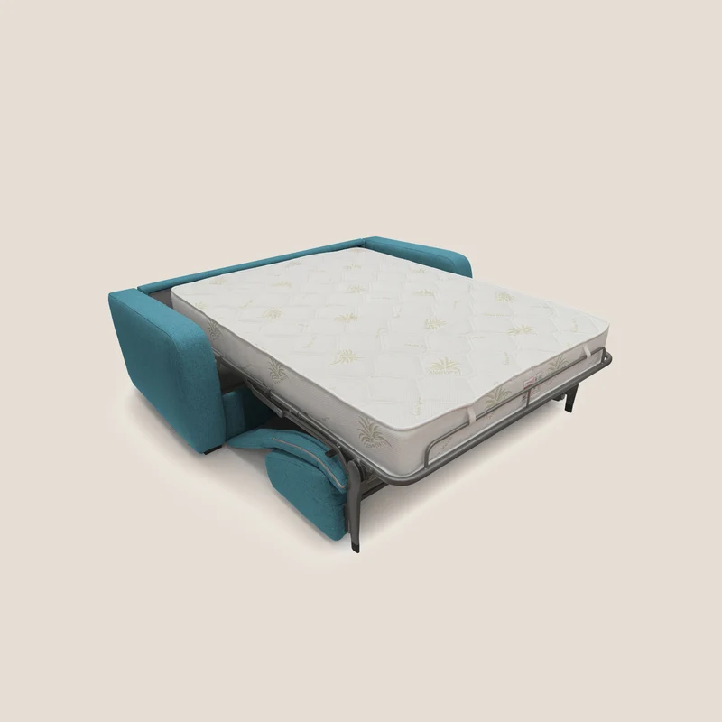 Duna Canapé lit convertible matelas 20cm en tissu doux flammé imperméable T03 bleu ciel