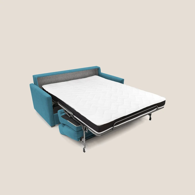 Margot canapé convertible au dossier haut et moelleux en tissu doux imperméable T02 bleu ciel