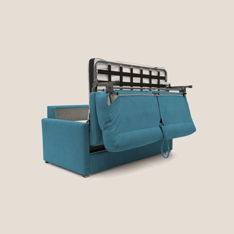 Margot canapé convertible au dossier haut et moelleux en tissu doux imperméable T02 bleu ciel
