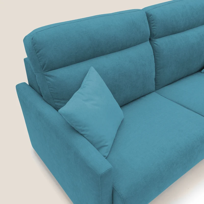 Margot canapé convertible au dossier haut et moelleux en tissu doux imperméable T02 bleu ciel