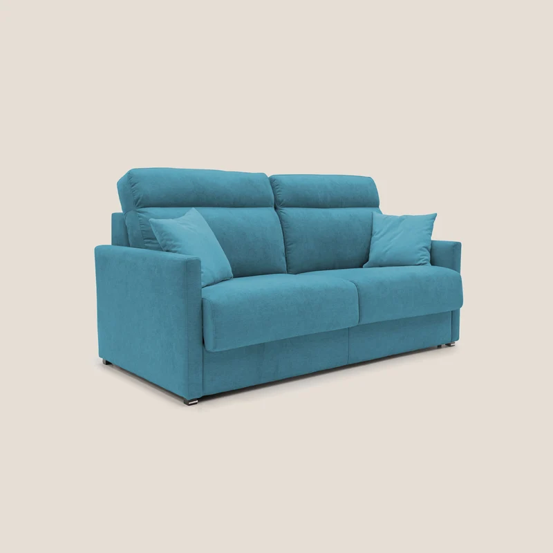 Margot canapé convertible au dossier haut et moelleux en tissu doux imperméable T02 bleu ciel