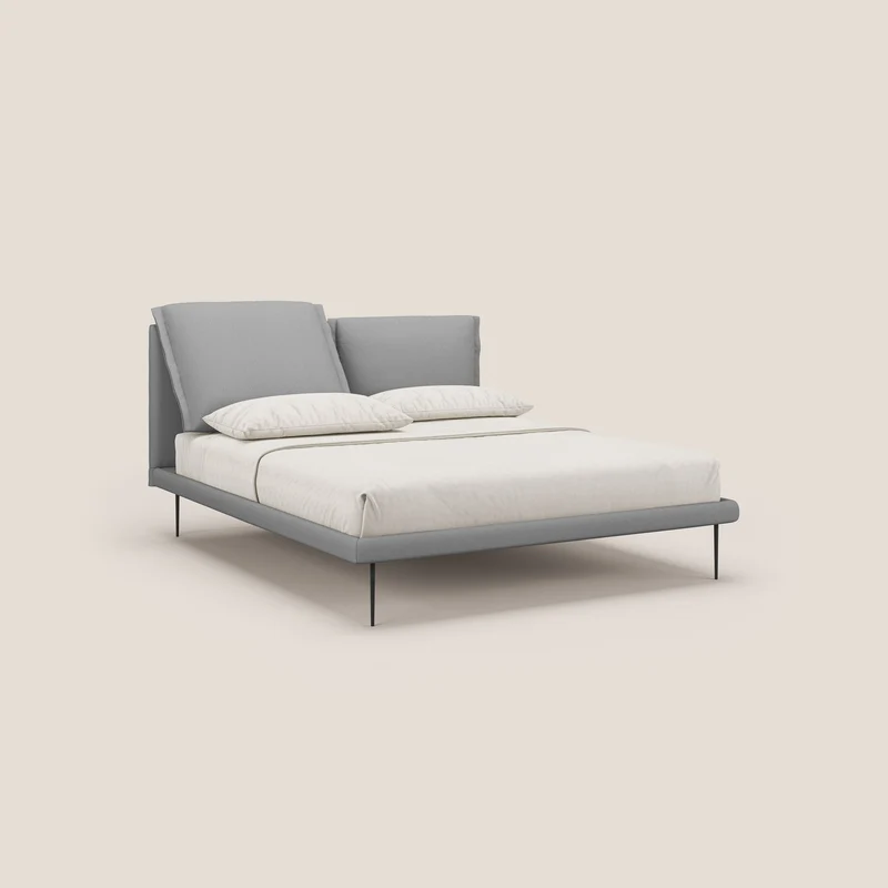 Noah lit avec coussins réglables et pieds hauts en métal en tissu détachable T05 gris