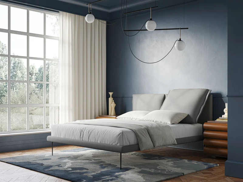 Noah lit avec coussins réglables et pieds hauts en métal en tissu détachable T05 gris