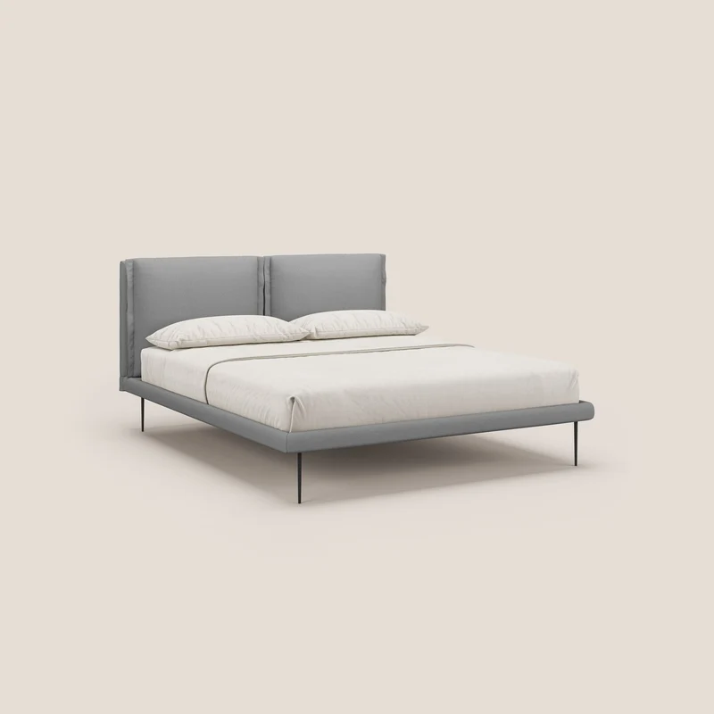 Noah lit avec coussins réglables et pieds hauts en métal en tissu détachable T05 gris