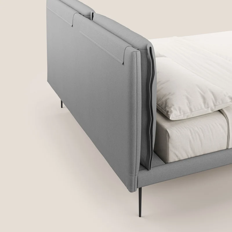Noah lit avec coussins réglables et pieds hauts en métal en tissu détachable T05 gris