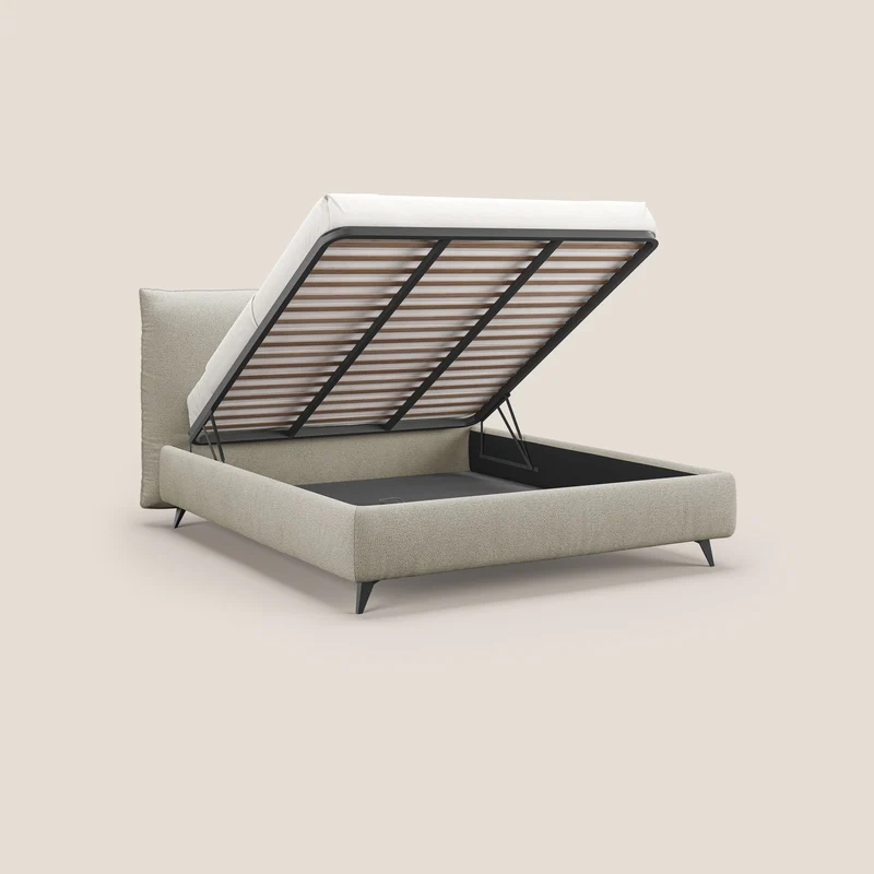 EROS lit rembourré en duvet d'oie avec coffre de rangement en bouclette précieuse détachable T16 beige