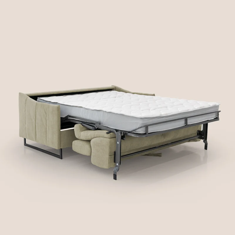 Loto canapé convertible compact avec matelas H 18cm et pieds hauts en tissu imperméable T14 beige