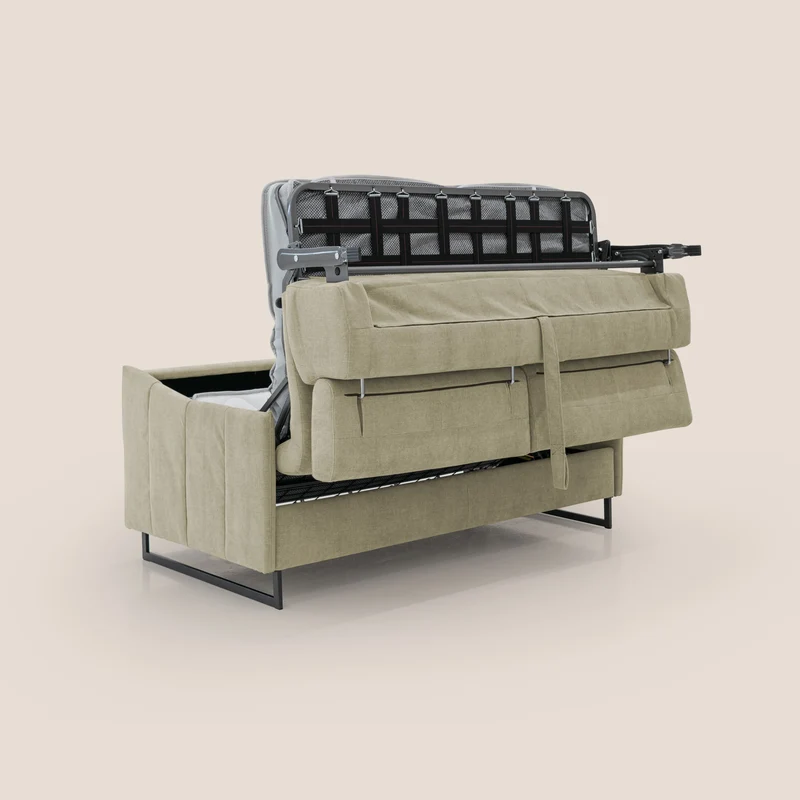 Loto canapé convertible compact avec matelas H 18cm et pieds hauts en tissu imperméable T14 beige