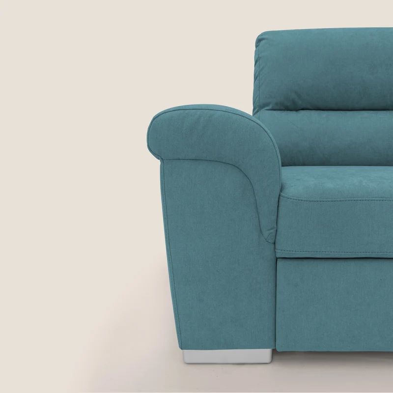 Minerva canapé d'angle avec angle et pouf extractible en tissu doux imperméable T02 bleu ciel