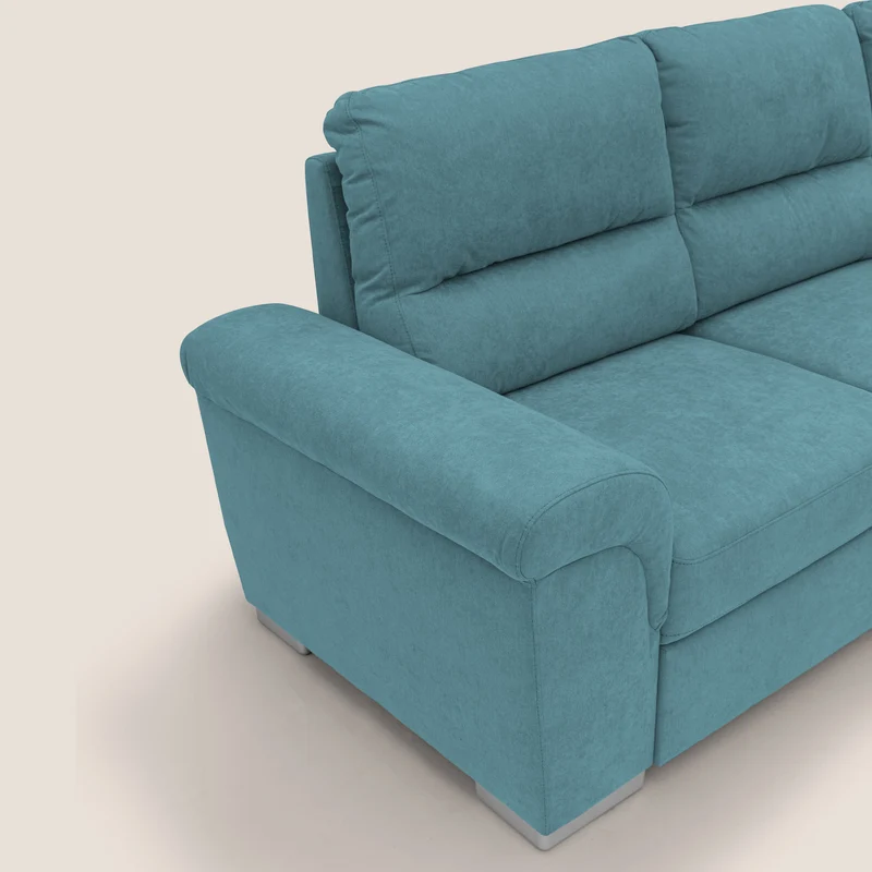 Minerva canapé d'angle avec angle et pouf extractible en tissu doux imperméable T02 bleu ciel