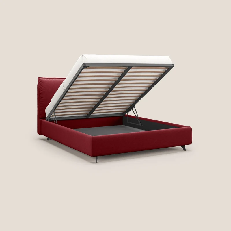 Nives lit rembourré avec coffre déhoussable en microfibre velours imperméable T09 rouge