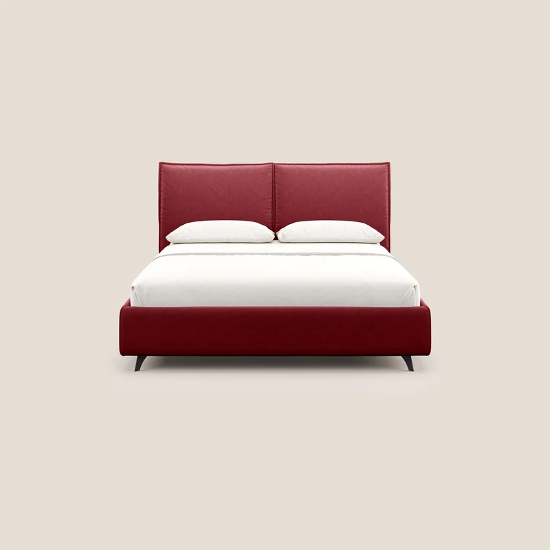 Nives lit rembourré avec coffre déhoussable en microfibre velours imperméable T09 rouge