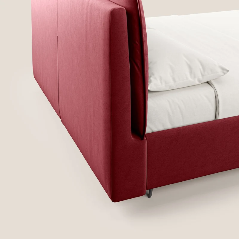 Nives lit rembourré avec coffre déhoussable en microfibre velours imperméable T09 rouge